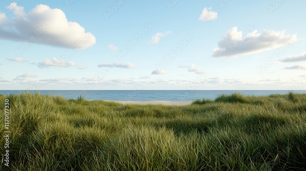Environmental science drives research for preservation. Serene beach scene with lush grass and a clear blue sky. Environmental science drives research for preservation. Serene beach scene with lush grass and a clear blue sky.