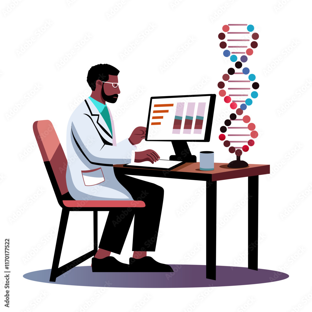A flat illustration of geneticist researching about dna structure
A flat illustration of geneticist researching about dna structure