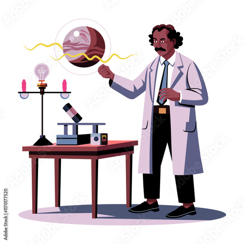 A flat illustration of an innovator doing experiment in lab 
