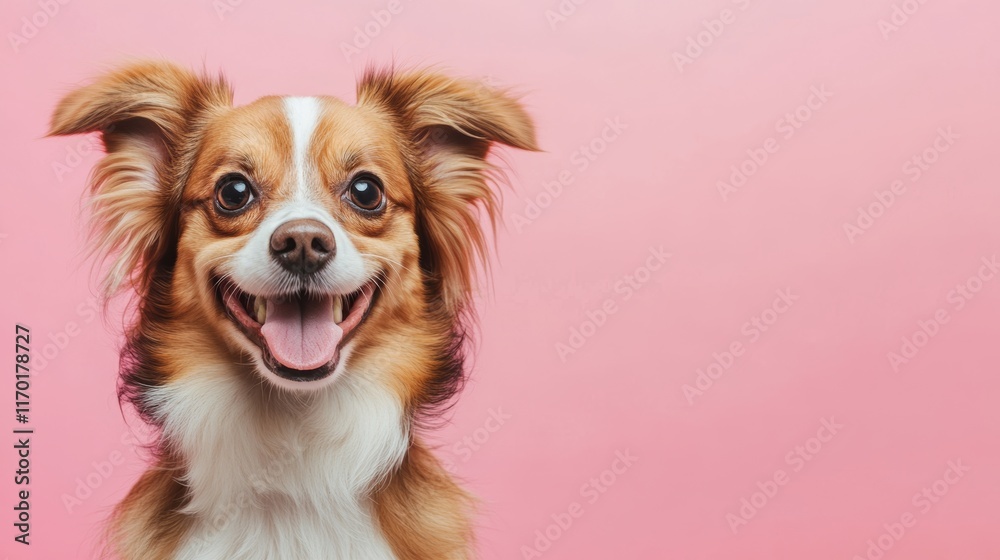 Smiling dog with happy expression face Isolated on Pink background Smiling dog with happy expression face Isolated on Pink background