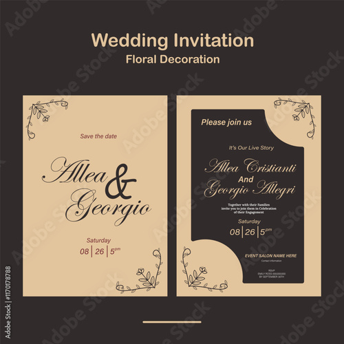 luxury Wedding invitation with floral decoration design