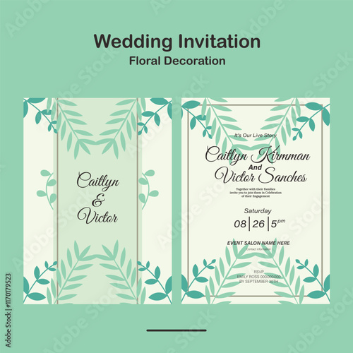 Wedding Invitation, save the date, card template. Clean Wedding invitation with floral decoration design in pastel green
