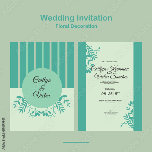 Wedding Invitation, save the date, card template. Clean Wedding invitation with floral decoration design in pastel green
