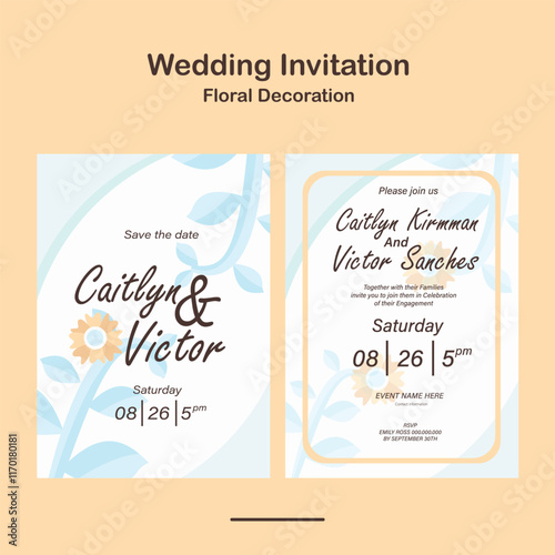 Wedding Invitation, save the date, card template. Clean Wedding invitation with floral decoration design in pastel