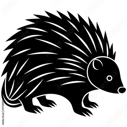 Cute Silhouette of a Porcupine line art vector cartoon illustration