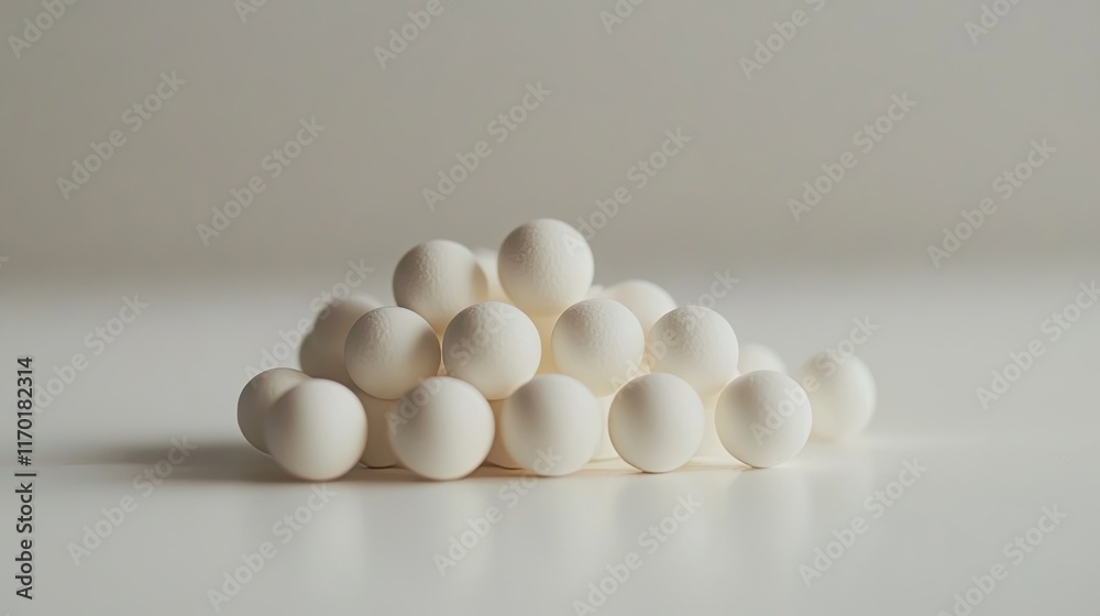 Handful of round white pills on white table, macro view Handful of round white pills on white table, macro view