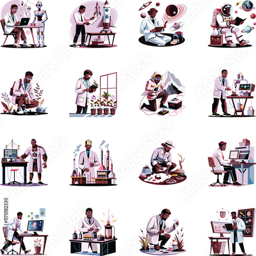 Collection of Flat Style Science Characters Illustrations 

