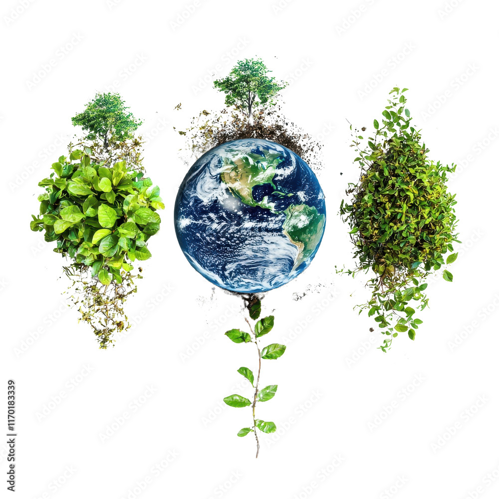 Floating elements of sustainable Earth, abstract shapes, isolated on white background. cutout png Floating elements of sustainable Earth, abstract shapes, isolated on white background. cutout png