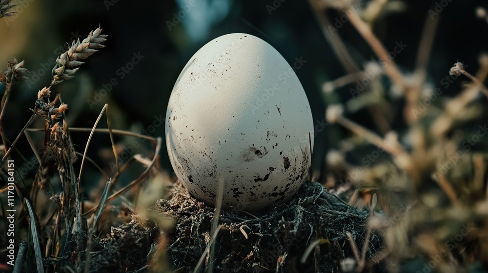 Obraz premium A Bird's Egg in its Nest: A Close-Up Nature Photography