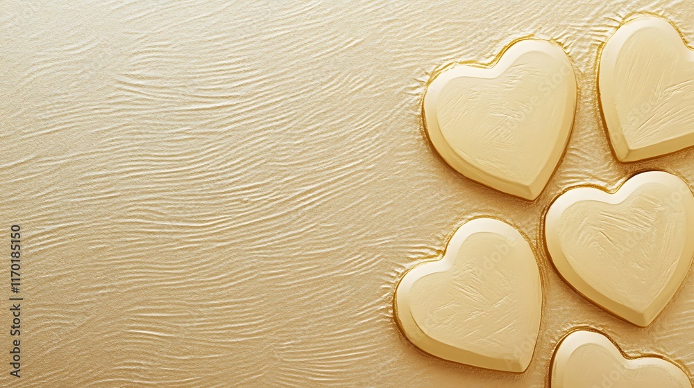 Obraz premium Golden Hearts Resting On A Textured Gold Background