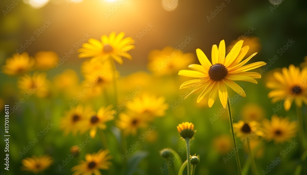 A Close-up View Of Vibrant Yellow Daisies Blooming, A Lush Garden Bed Filled With Vibrant Daisy Flower A Close-up View Of Vibrant Yellow Daisies Blooming, A Lush Garden Bed Filled With Vibrant Daisy Flower