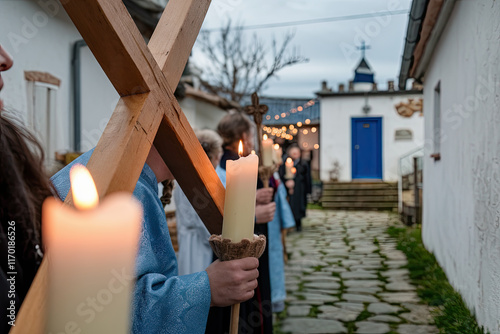 Traditional Easter procession in a village setting photo