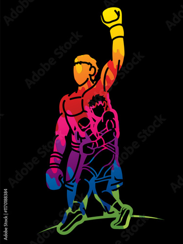 Graffiti Group of Boxer Boxing Sport Mix Kickboxing Action Cartoon Graphic Vector