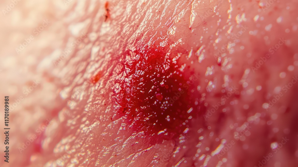 Fototapeta premium Detailed Close-Up of Blood Stain on Skin Surface Showing Texture