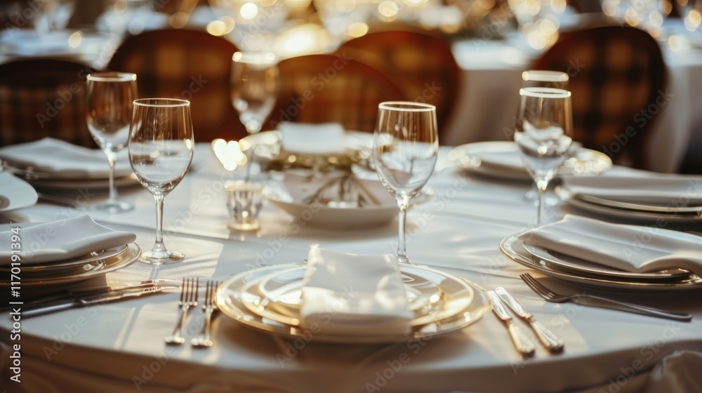 Round banquet table ready for guests, AI generated image Round banquet table ready for guests, AI generated image