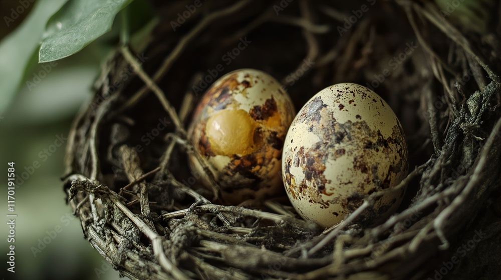 Close-up of Two Bird Eggs in a Nest Close-up of Two Bird Eggs in a Nest