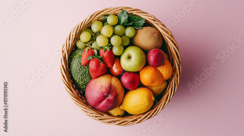 Vibrant Fruit Basket - A Colorful Display of Fresh Produce photo