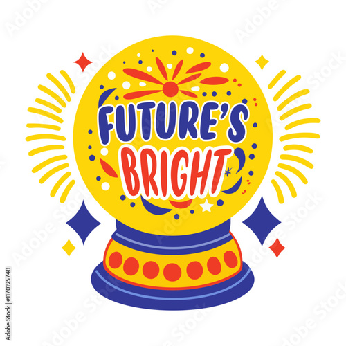 Flat sticker of a crystal ball with bright future written on it