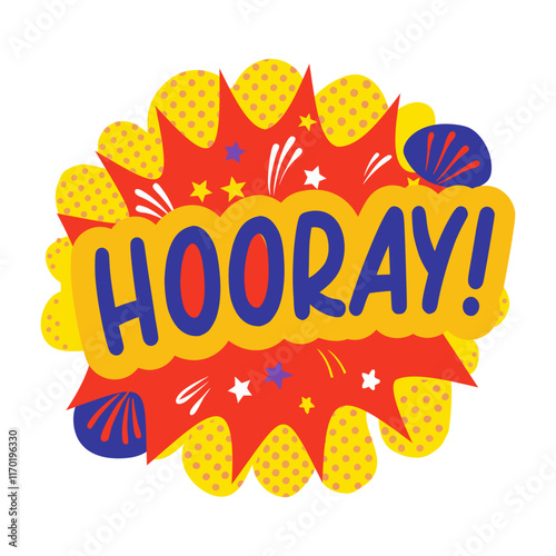 Hooray text sticker in flat style