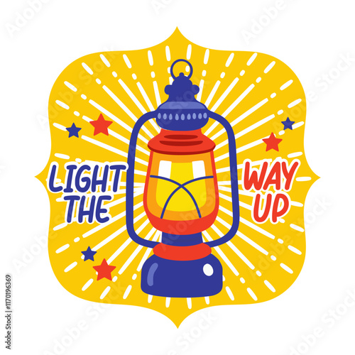 Flat sticker of bright lantern with motivating quote