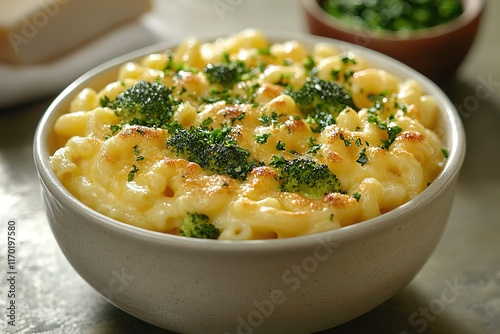 Creamy mac and cheese with broccoli, a comforting and delicious meal.