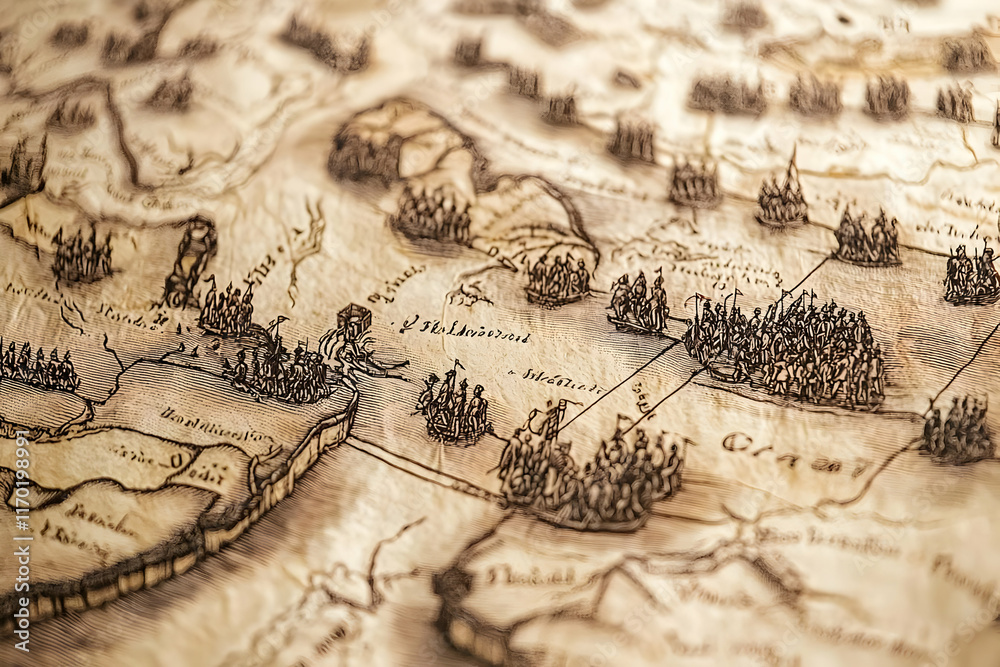 Ancient Map: Illustrating Battles & Territories Across Vast Lands Ancient Map: Illustrating Battles & Territories Across Vast Lands