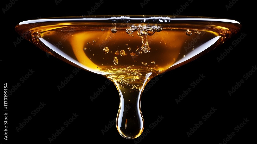 Close-up of transparent honey dripping from a dipper isolated on black background