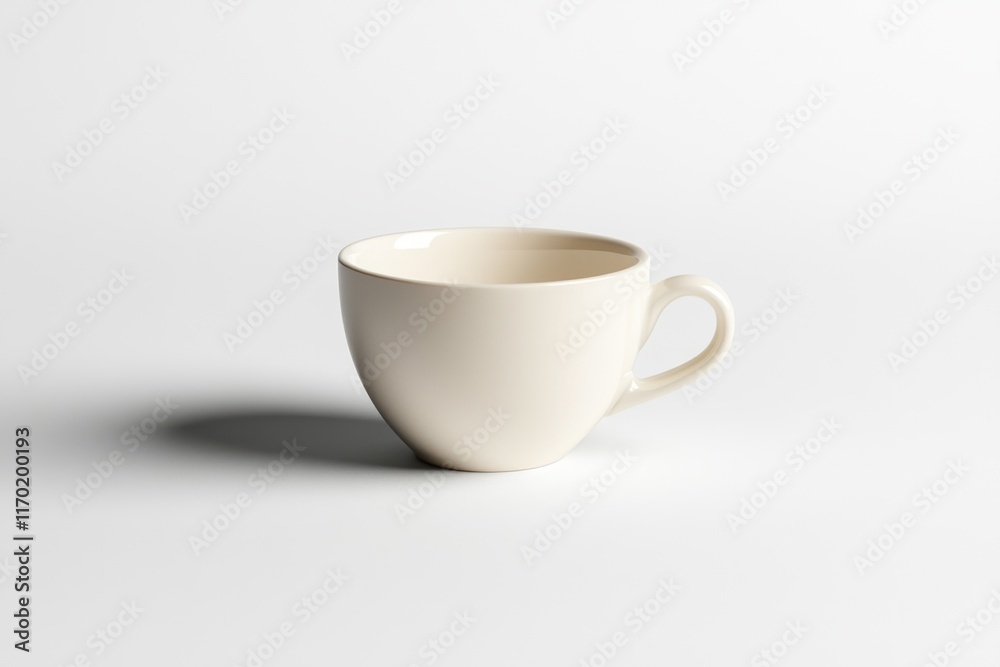 Single off-white ceramic teacup on white background.