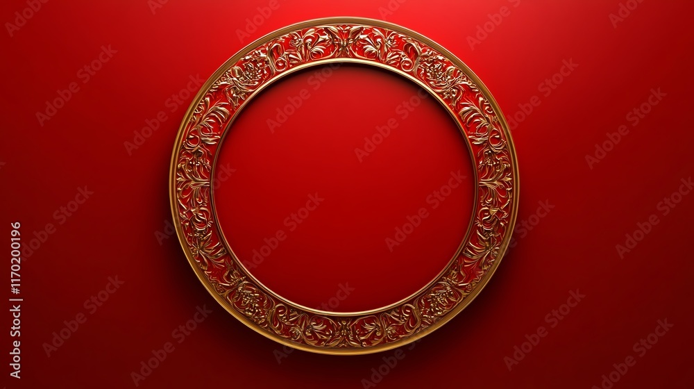 A circular red center with a golden border, perfect for text or a festive message A circular red center with a golden border, perfect for text or a festive message
