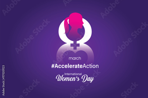 International women's day concept poster. Woman sign illustration background. 2025 women's day campaign theme - #AccelerateAction