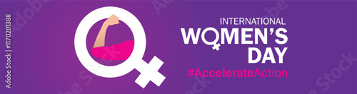 International women's day concept poster. Woman sign illustration background. 2025 women's day campaign theme - #AccelerateAction
