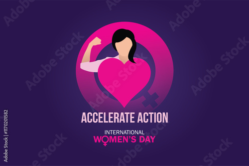 International women's day concept poster. Woman sign illustration background. 2025 women's day campaign theme - #AccelerateAction