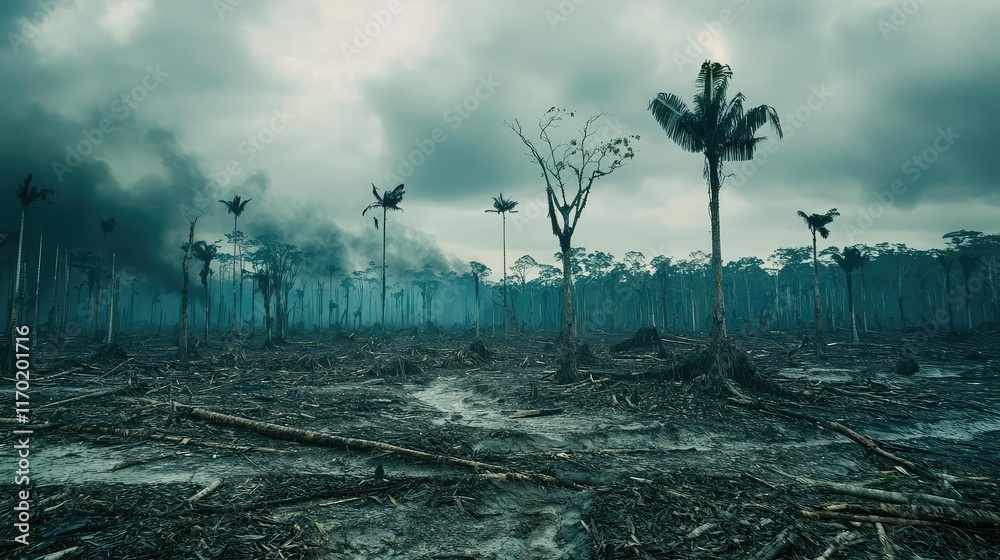 Desolate Landscape of Deforested Amazon Rainforest Under Clouds Desolate Landscape of Deforested Amazon Rainforest Under Clouds