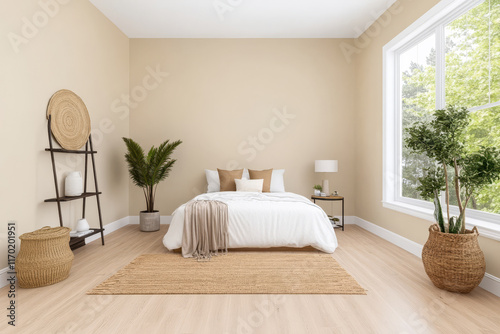 Cozy and modern bedroom design with natural light and plants