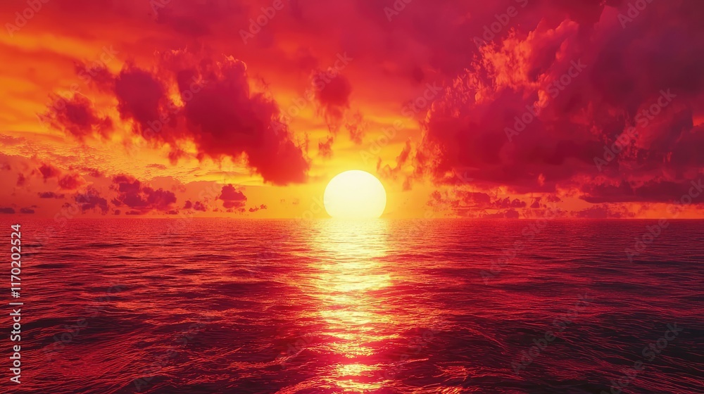 Vibrant Sunset Over Calm Ocean with Colorful Sky and Reflections Vibrant Sunset Over Calm Ocean with Colorful Sky and Reflections
