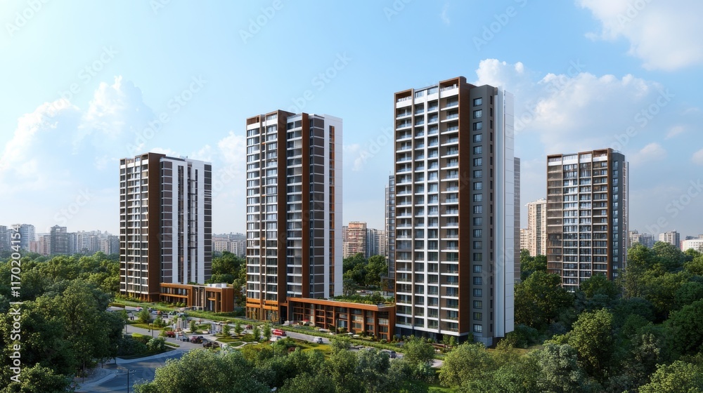 Modern apartment buildings in a green residential area in the city Modern apartment buildings in a green residential area in the city