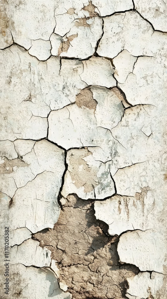 Cracked White Paint on Weathered Surface Revealing Rustic Texture Cracked White Paint on Weathered Surface Revealing Rustic Texture