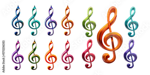 Colorful Treble Clefs on Transparent Background for Music Design