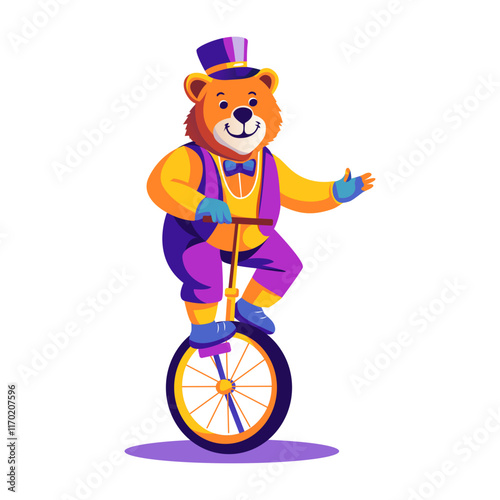 Circus bear riding one wheel bicycle illustration in flat style 

