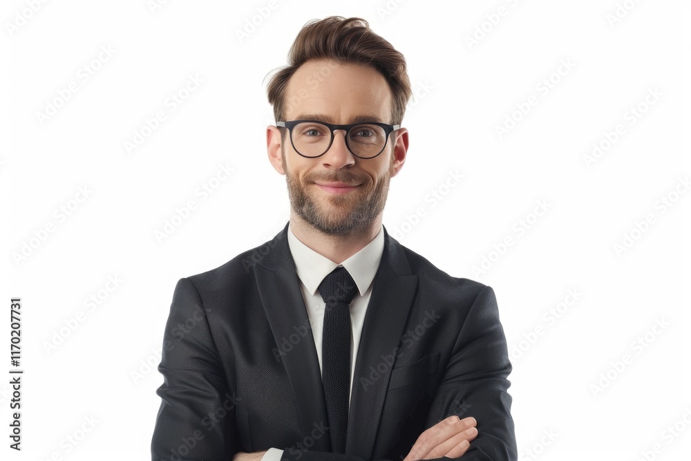 Friendly and smiling businessman looking at camera with reliability isolated on white background Friendly and smiling businessman looking at camera with reliability isolated on white background