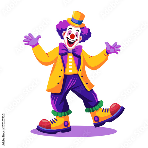 A flat illustration of happy clown character 

