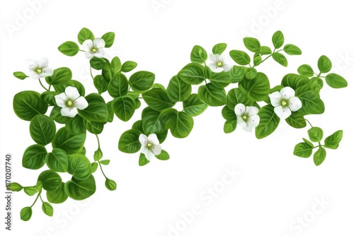 Lush green plants and delicate white flowers on a background.