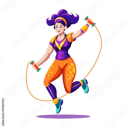 A flat illustration of a circus girl skipping rope 

