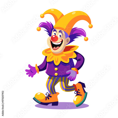 Funny circus jester illustration in flat style 
