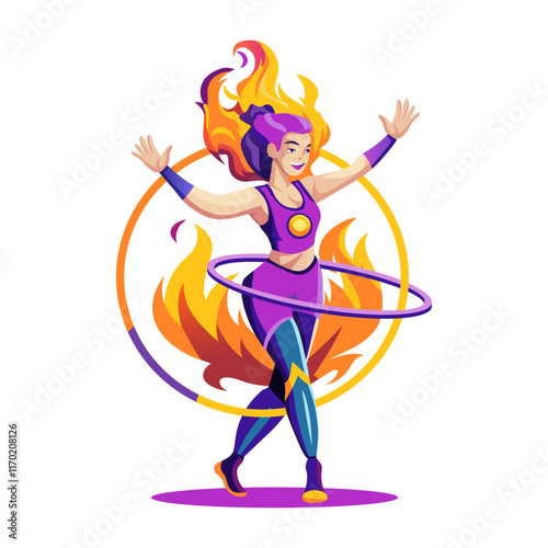 Circus fire performance illustration in flat style 
