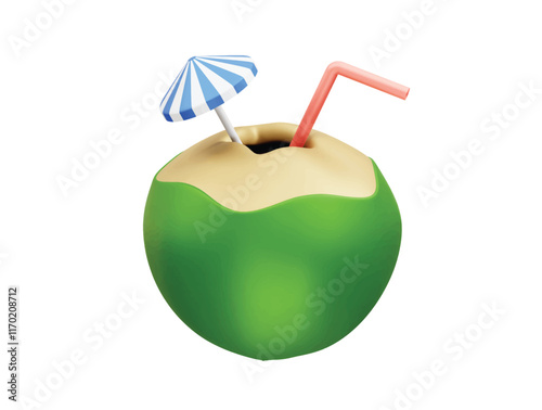 coconut water for summer time vector 3d rendering illustration