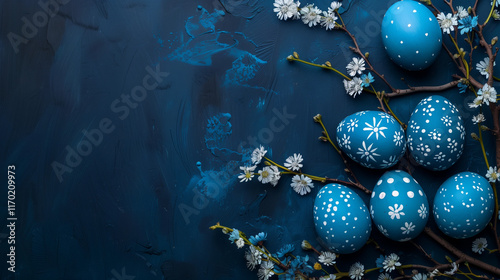 easter eggs on blue background