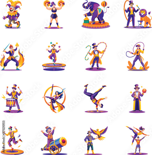 Collection of Flat Style Carnival Characters Illustrations 

