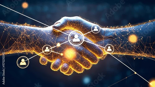 A digital handshake that represents connections and harmony in global business
