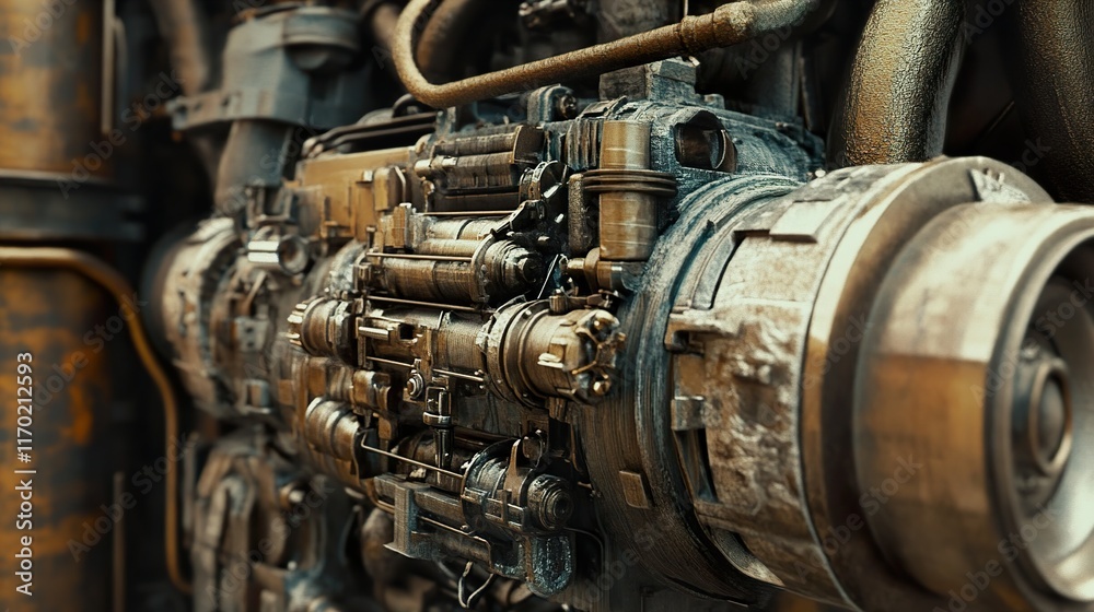 Close-up of a Rusty Industrial Machine Engine Close-up of a Rusty Industrial Machine Engine